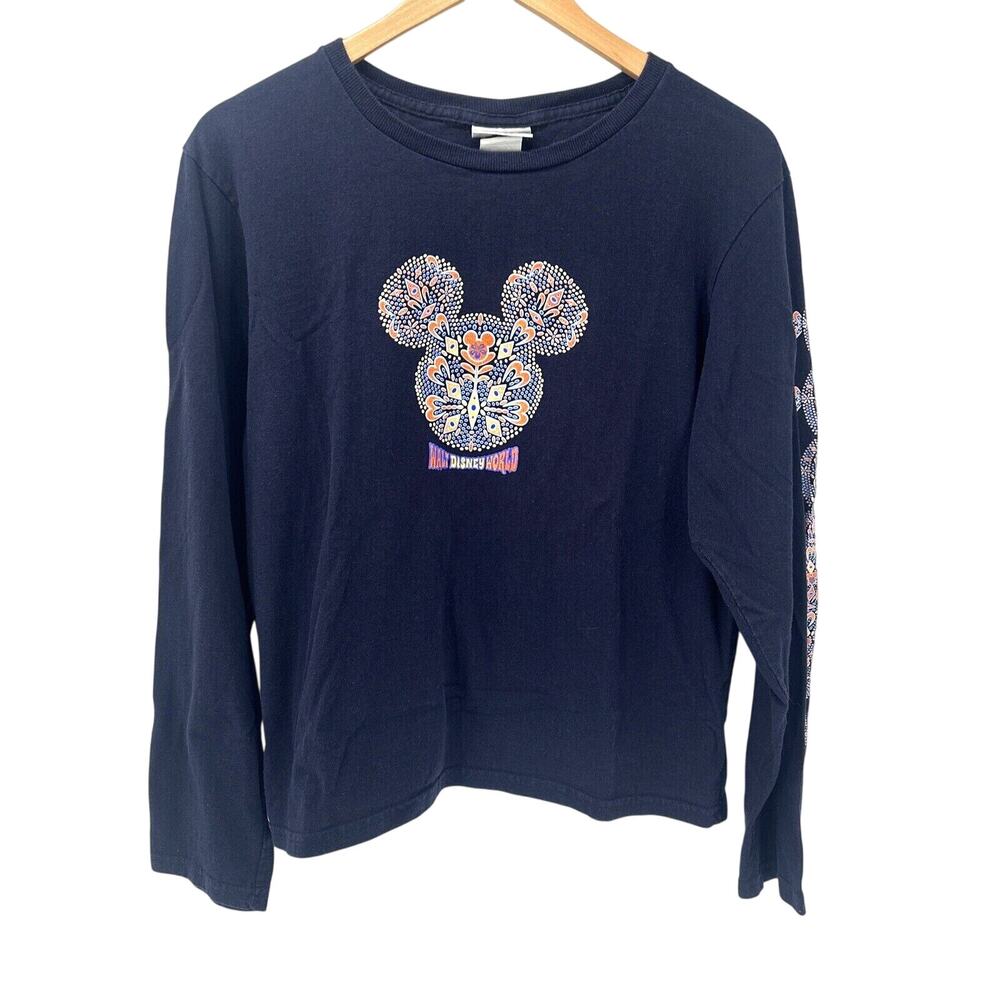 Walt Disney World T-Shirt Womens XL Navy Blue Orange Made in USA Vintage Tee